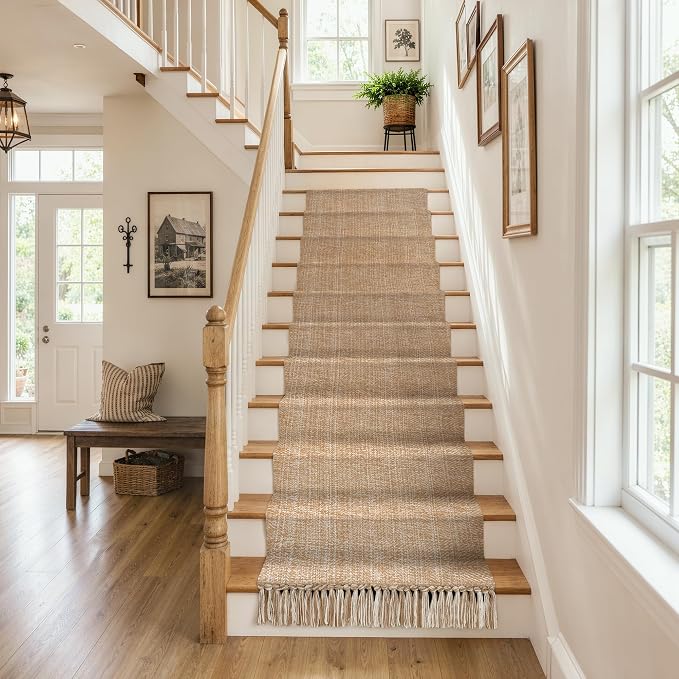 Long Entry Hall Runner Rug, 2.6x14 ft Kitchen Carpet | Washable Boho Bedroom Rug, Tan Modern Farmhouse Braided Woven Cotton Carpets Runners for Bedside, Entry