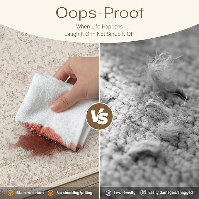 3x5 Beige Neutral Entryway Area Rug | Washable, Low Pile, Accent, Vintage, Soft, Non Slip, Small Mat for Bathroom Entrance Bedroom Indoor Home Decor
