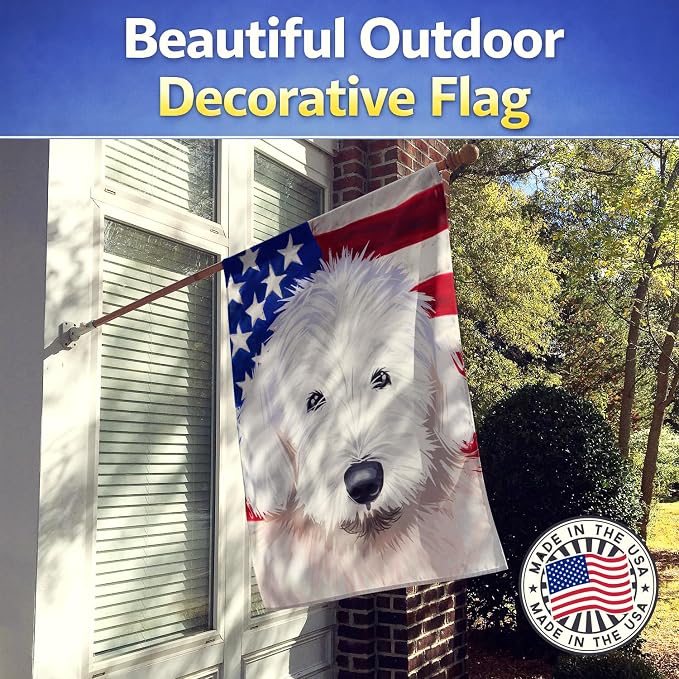 Caroline's Treasures CK6635CHF Old English Sheepdog American Flag House Flag Large Porch Sleeve Pole Decorative Outside Yard Banner Artwork Wall Hanging, Polyester, House Size, Multicolor