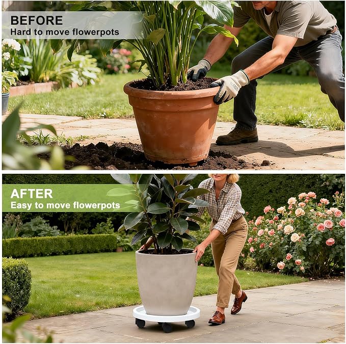 2Pack 15.7'' Large Plant Stand with Wheels, Plant Stand Dolly for Heavy Planter,Wheeled Planter Saucer Tray,Rolling plant stand,Heavy-Duty Plant Caddy with Casters for Indoor and Outdoor(White)