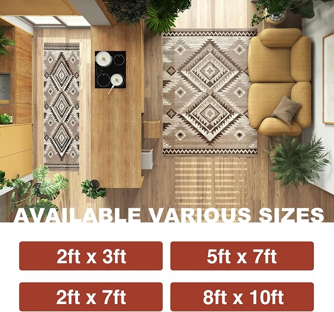 YHSF South West Native Tribal American Rug Ritz - Mocha, 2 ft x 3 ft | Native American Indian Inspired Rug - Living Room, Bedroom, Hallway, Entryway & High-Traffic Area Rugs - Washable - Soft