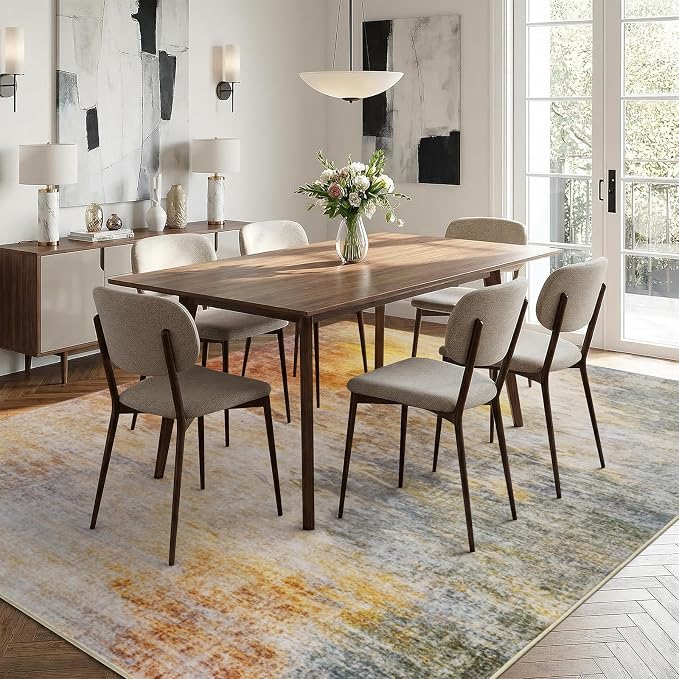 6x9 Area Rugs Abstract Art Sunset Gradient Machine Washable, Non-Slip | Pet-Friendly Thin Carpet, Non-Shedding Low Profile Rug for Living Room, Bedroom, Nursery, Apartment Indoor Use, Colorful