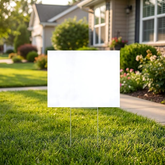 10 Blank Yard Signs with Stakes 17.5 x 12 Inch,4mm Thick Corrugated Plastic Lawn Sign kit for Estate Garage Sale,Party,Birthday,Wedding,Campaign,Parking,Make your own Outdoor Sign