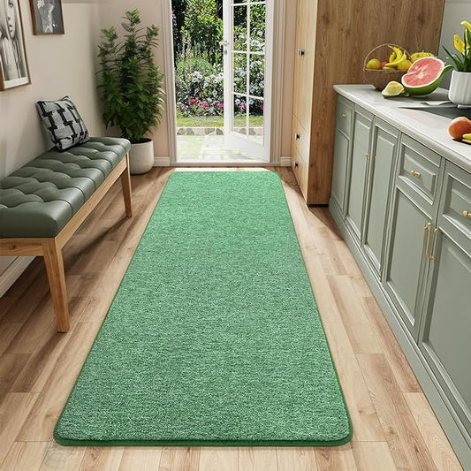 AROGAN 2x6 Runner Rug for Hallway, Long Runner Rugs Non Slip, Matte Green | Soft Washable Memory Foam Carpet for Bedroom, Non Slip Backing Runners Rug for Hallways, Kitchen, Bathroom, Entryway Home