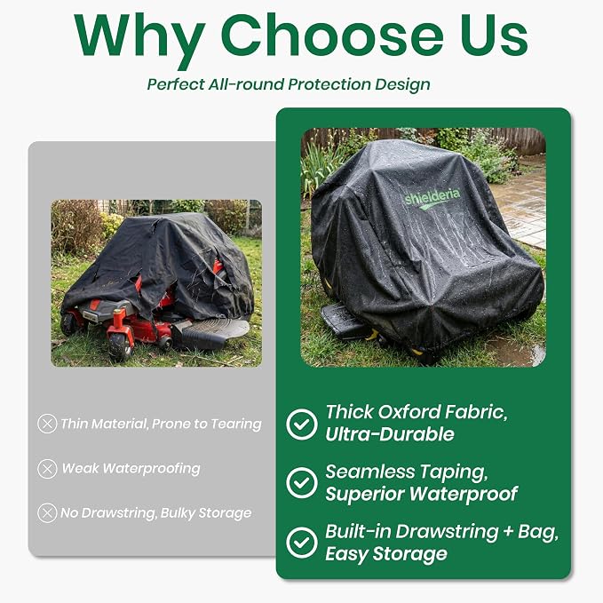 Zero Turn Mower Cover - Heavy Duty 600D Oxford Waterproof Lawn Mower Cover for All-Weather Outdoor Storage, Fits John Deere, Greenworks, EGO, Toro, Craftsman, Husqvarna, Honda & More