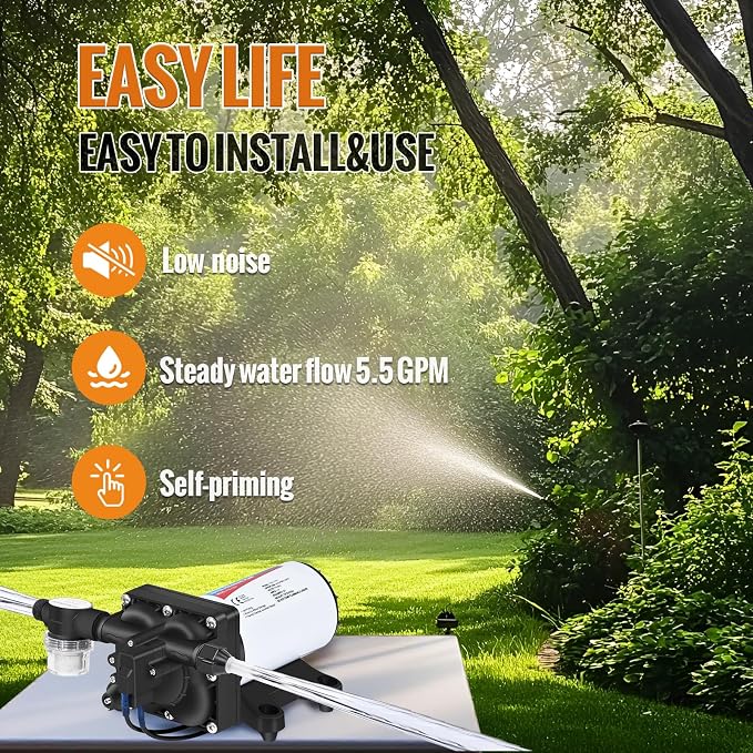 YOUNGTREE 110V AC Fresh Water Pressure Transfer Pump 5.5GPM 70PSI 110Volt On Demand Self-priming Diaphragm Water Pump with Pressure Switch for RV Garden Irrigation Home Car Washing Rain Barrel