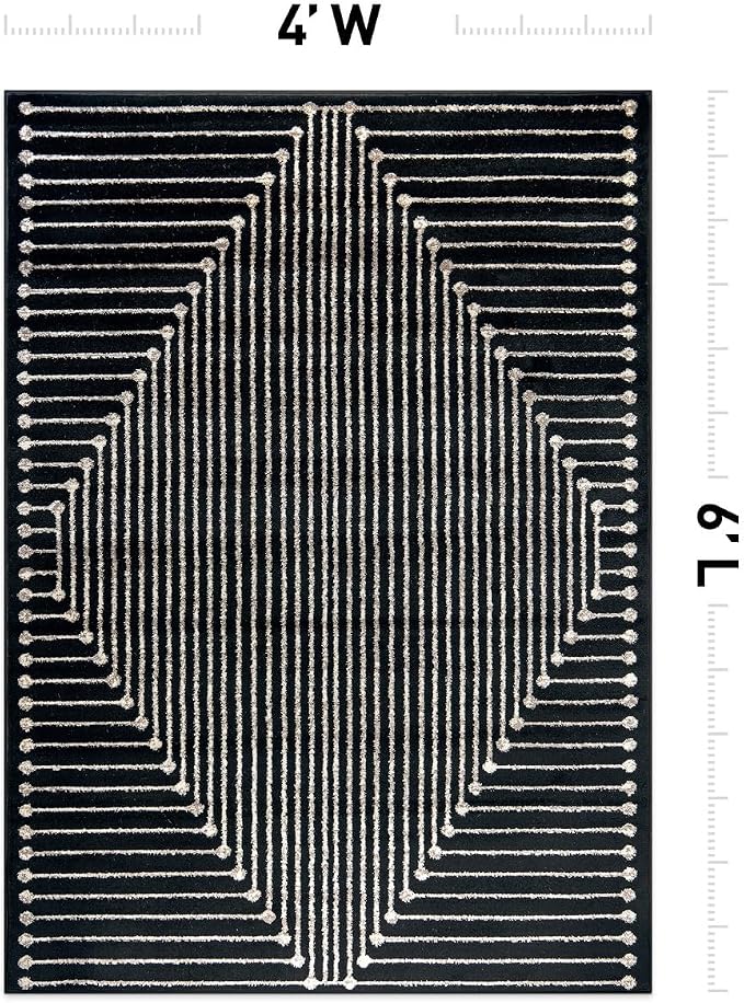 Rugshop Contemporary Bohemian Stripe Area Rug 4' x 6' Black | Jute Backing, Soft Medium Pile, Stain Resistant, No Shedding, Bedroom, Home Office, Dining Nook, Kids Room, Guest Room