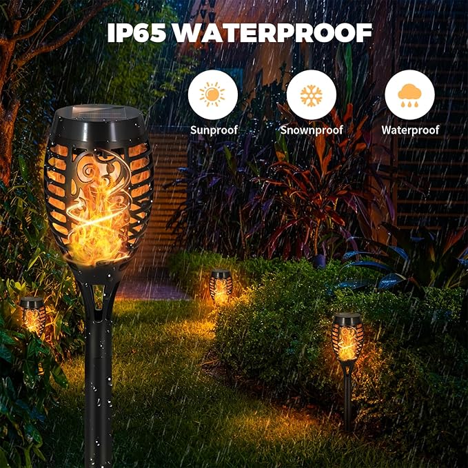 Solar Torch Flame Outdoor Lights, Flickering Flame LED – Waterproof Solar Garden Lights for Patio, Yard, Pathway, Landscape & Backyard Décor (Warm White-8 Pack)
