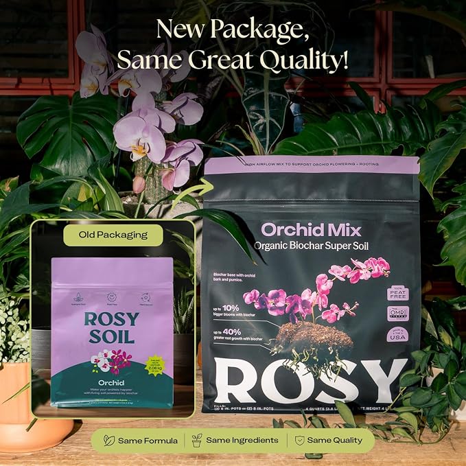 Rosy Soil Orchid Potting Mix, 4 Quarts | Peat-Free Orchid Soil for Repotting, Phalaenopsis, Cattleya, Dendrobium, Biochar & Mycorrhizae Blend for Indoor Gardening