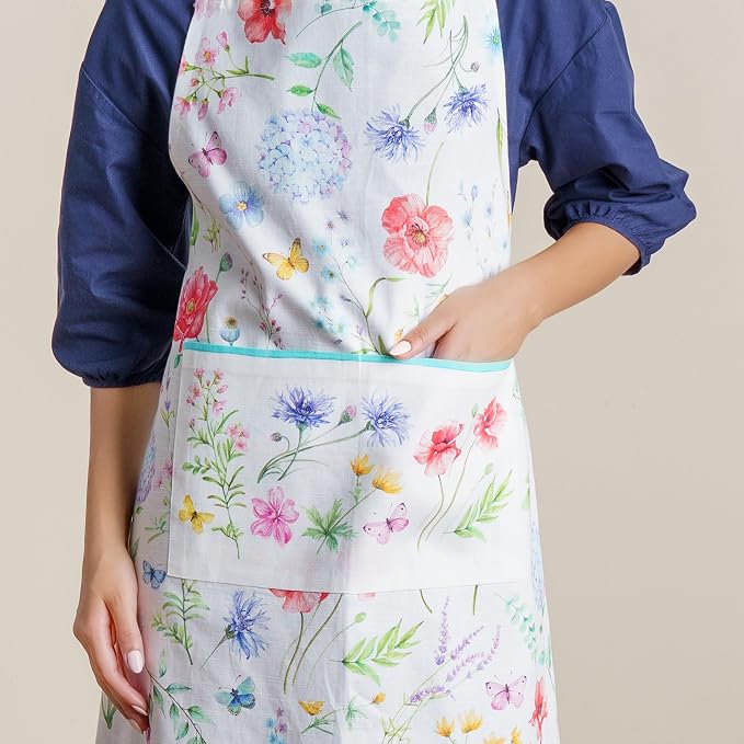 Maison d' Hermine Aprons for women with Pocket 100% Cotton (27.50"x31.50") | Adjustable Neck Strap & long ties Apron Men Chef Wedding Cooking Gardening Server Maid