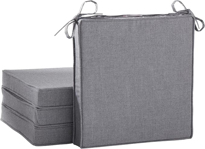 Indoor/Outdoor Chair Pads in Sunbrella Fabric – 17''x17'' Patio Seat Cushions with Foam Insert, Removable Reversible Cover & Ties for Patio Dining Chairs – Set of 2 or 4, Cast Slate
