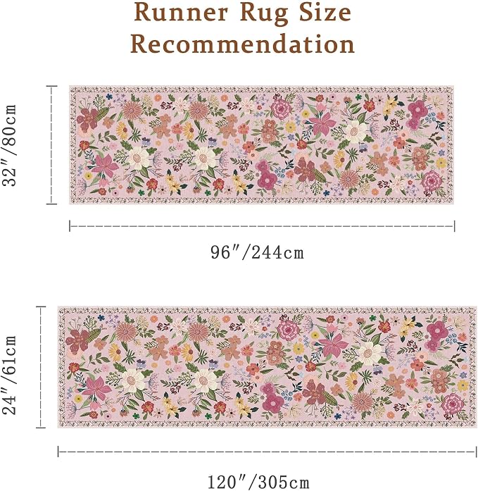 Latte&Fog Hallway Runner Rug 2x10 Non Slip Washable Pink Rugs for Kitchen | Low Pile Soft Cute Throw Rug Doormat for Entrance Bathroom Laundry Bedside Bedroom Nursery Playroom Hallyway Dorm Office