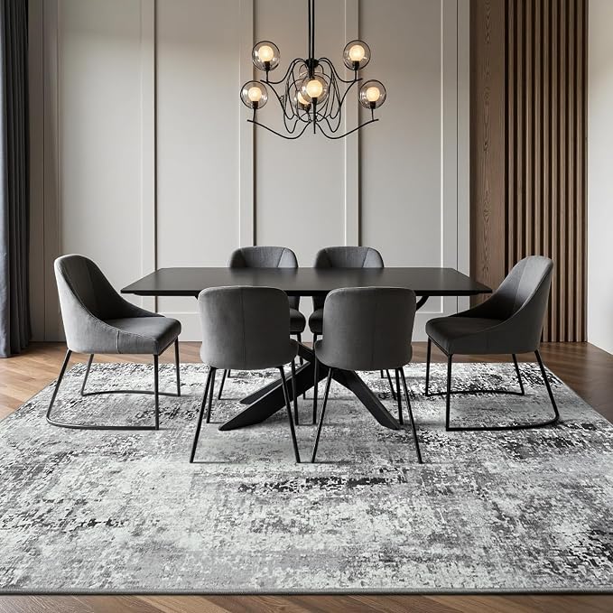 3x5 Dark Grey Washable Area Rug for Living Room Bedroom, Modern Abstract Non-Slip Rugs, Low Pile Soft Stain Resistant Carpet for Dining Room, Kitchen, Office, Dorm, Bedside Decor