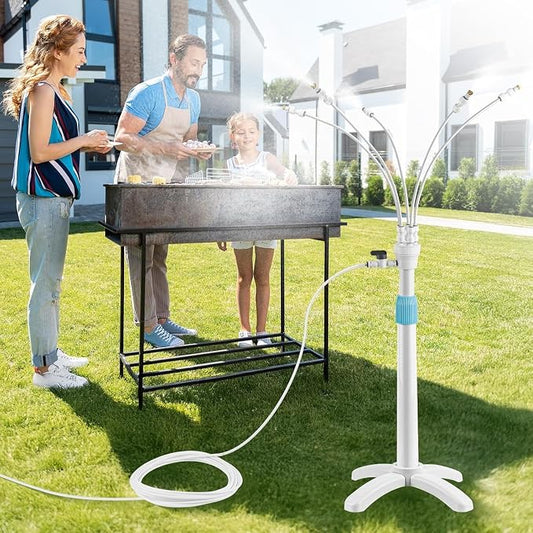Tesmotor Stand Misters for Outside Patio, Standing Misters with Adjustable 46in Height, 5 Brass Nozzles and 26FT Line, Standing Misting Cooling System for BBQ, Patio, Pool, and Outdoor Water Fun