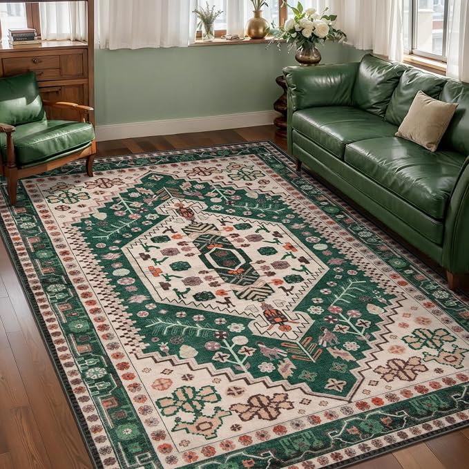 Ciicool Washable 3x5 Area Rug,Boho Non-Slip Indoor Mat for Entryway Kitchen | Oriental Low-Pile Soft Vintage Boho Indoor Entry Carpet for Bedroom Bedside Living Room Laundry Dining Room