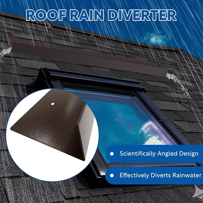 2 pcs Rain Diverter for Roof, 3.2ft Roof Rain Diverter, Rain Gutter Diverter for Shingles Roofing, Roof Chimneys, Doorways, Windows and Roof Vents (Brown)