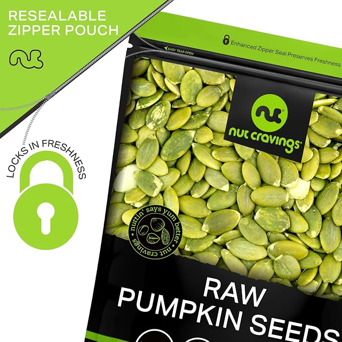 NUT CRAVINGS - Raw Pumpkin Seeds Pepitas, Unsalted, Shelled, (16oz - 1 LB) Packed Fresh in Resealable Bag - Kosher Healthy Snack, Food Assortments Ideal for Trail Mixed Nuts