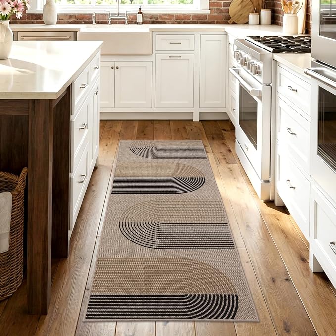 GarveeHome Modern Rainbow Easy Jute Runner Rug, 2x6 Rug for Hallways - Non-Slip Indoor Outdoor Carpet, Washable for High Traffic Laundry Room, Kitchen, Entryway