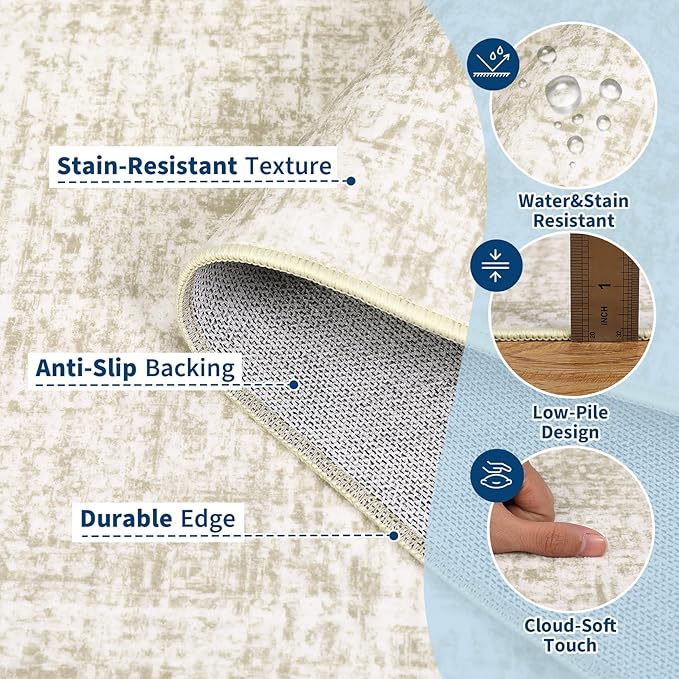 Garvee Washable 8x10 Rug for Living Room Modern Solid Neutral Rug Beige | Soft Non Slip Rugs for Bedroom, Low Pile Neutral Rug, Stain Resistant Foldable Carpet for Playroom Dorm, Farmhouse Rugs