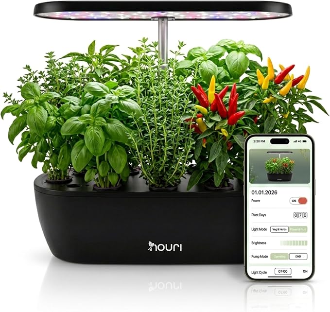 Nouri Hydroponics Growing System, 12 pod APP Smart Indoor Herb Garden Kit with LED Grow Lights, Hydroponic Herb Garden Indoor for Plant Lovers, Gardeners, Kitchen, Tomato Seeds Included