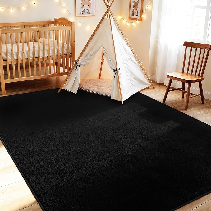 Vasofe Large Modern Area Rugs for Bedroom Living Room, Soft 5x7 Black Rug | Non-Slip Washable Thickened Memory-Foam Indoor Carpets, Minimalist Carpet for Boys Girls Room Playroom Home Decor