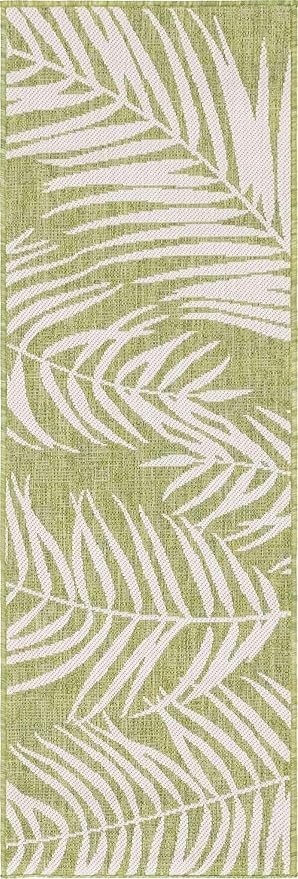Unique Loom Outdoor Botanical Collection Area Rug - Palm (2' x 6' 1" Runner, Green/ Ivory)