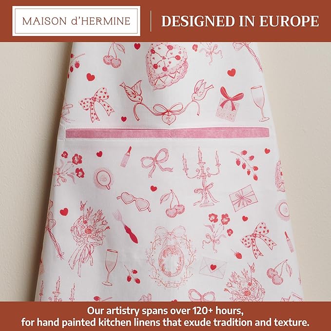 Maison d' Hermine Aprons for women with Pocket 100% Cotton (27.50"x31.50") | Adjustable Neck Strap & long ties Apron Men Chef Wedding Cooking Gardening Server Maid
