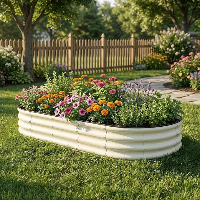 SnugNiture 2 Pcs 6x3x1ft Oval Metal Raised Garden Bed for Vegetables, White