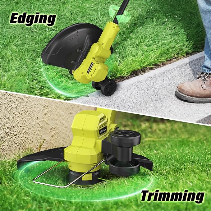 SEYVUM String Trimmer, 20V 12-inch Cordless Weed Wacker with Auto Line Feed, 2 X 2.0Ah Battery Powered Lawn Edger with 8 Pcs Grass Cutter Spool Line, Fast Charger Included