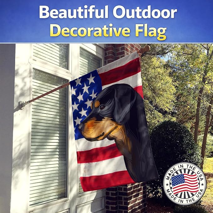 Caroline's Treasures CK6714CHF Smaland Hound Dog American Flag House Flag Large Porch Sleeve Pole Decorative Outside Yard Banner Artwork Wall Hanging, Polyester, House Size, Multicolor
