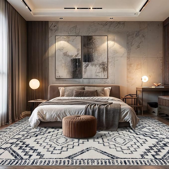 Rugshop Southwestern Geometric Tribal Boho Area Rug Soft Cream 7' 10" x 10' | Rectangular, Size 7' 10" x 10', Living Room, Bedroom, Dining Room, Home Office, Kitchen, Entryway, Hallway, Nursery, Bedside