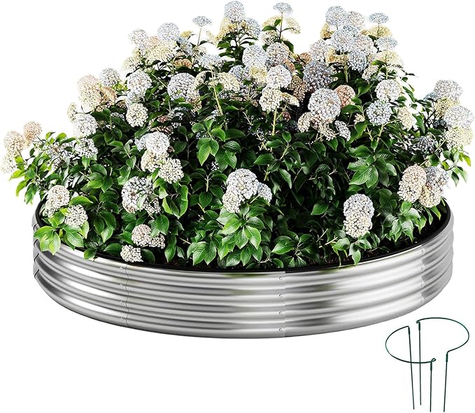 ZFHgarden Galvanized Metal Planter Raised Garden Bed Kit for Gardening Outdoor 2x2x1ft Round Galvanized Steel Fire Pit，Steel Fire Pit Silver for Backyard, Camping, Bonfire