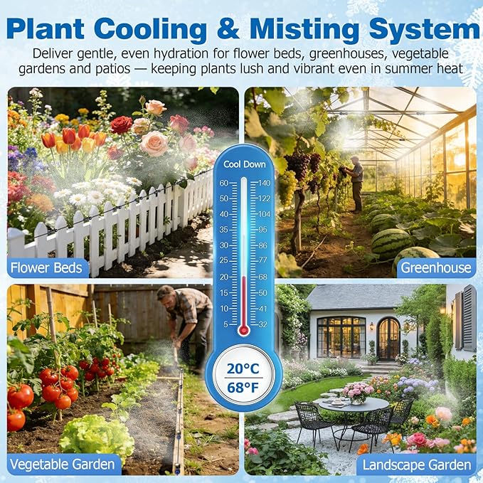 Mellbree Misters for Outside Patio 80FT/24M, Pre-Assembled Misting Cooling System with 24 Brass Nozzles & 3/4" Adapter, Outdoor Mister for Garden, Backyard, Pool, Greenhouse, Play Zone, Trampoline