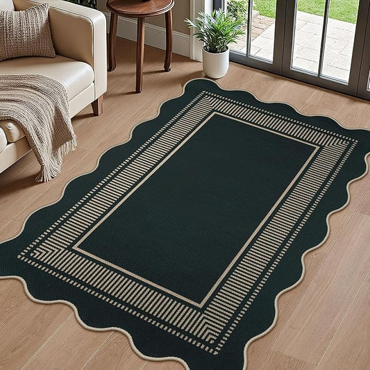 Modern Easy Jute 3x5 Outdoor Patio Rug, Black Washable Rugs for Entryway Indoor Kitchen Rugs, Farmhouse Neutral Non Slip Carpet for Living Room Backyard