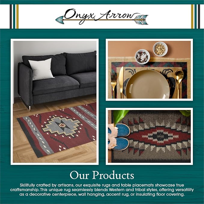 Boho Southwest Area Rug-Diamond Dust- 40"x20" Rust/Multi-Stripes | Made with Cotton, Traditional Craftsmanship, Rustic Charm for Warm Ambiance, Home Accent for Living Room Bedroom And Kitchen