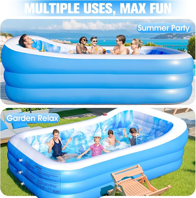 Inflatable Pool with Seat & Headrest,Large Blow Up Pool98x63x21.6IN | Oversized Thickened Blow Up Pool for Audlt,Inflatable Backyard Audlt Pool,Durable Swim Center Inflatable Family Lounge Pool