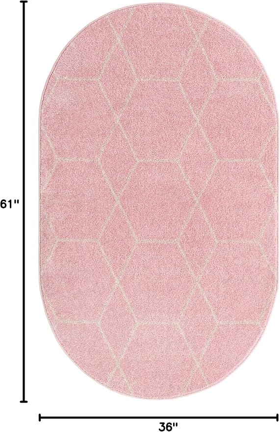 Unique Loom Trellis Frieze Collection Area Rug - Geometric (3' x 5' Oval, Light Pink/ Ivory)