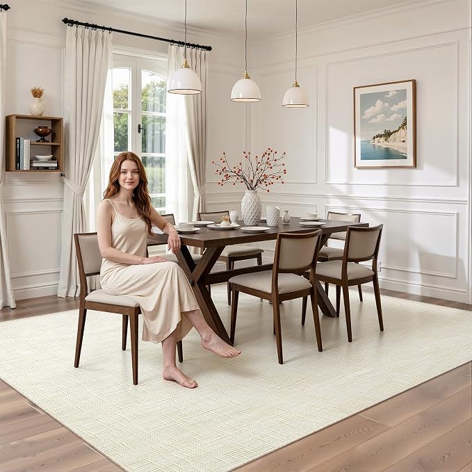 Valenrug 6x9 Area Rugs, High Low Pile Washable Rugs for Living Room, Ivory | Soft Fluffy Textured Design Non Slip & Lighweight, Folable, Stain Resistant Floor Carpet Rug for Bedroom, Dining Room, Office