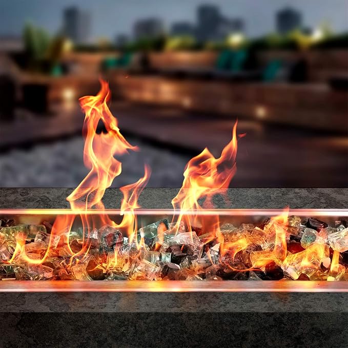 Onlyfire 10 lbs Fire Glass Rocks 1/2 Inch, Reflective Tempered Glass for Propane Fire Pit & Gas Fireplace, High Luster Firepit Glass Stones for Fire Table, Onyx Black+Platinum+ Light Green
