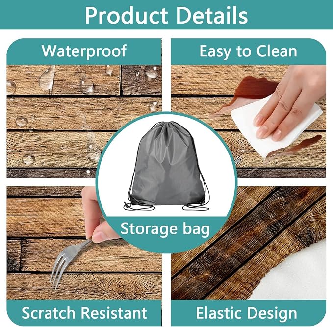 Wooden Picnic Table Cover with Bench Covers and Bag, Waterproof Windproof, Camping Fitted Tablecloth Cover with Elastic Edge, for Indoor & Outdoor, Garden, Camping, 3 Pieces Set, 30x72 Inch