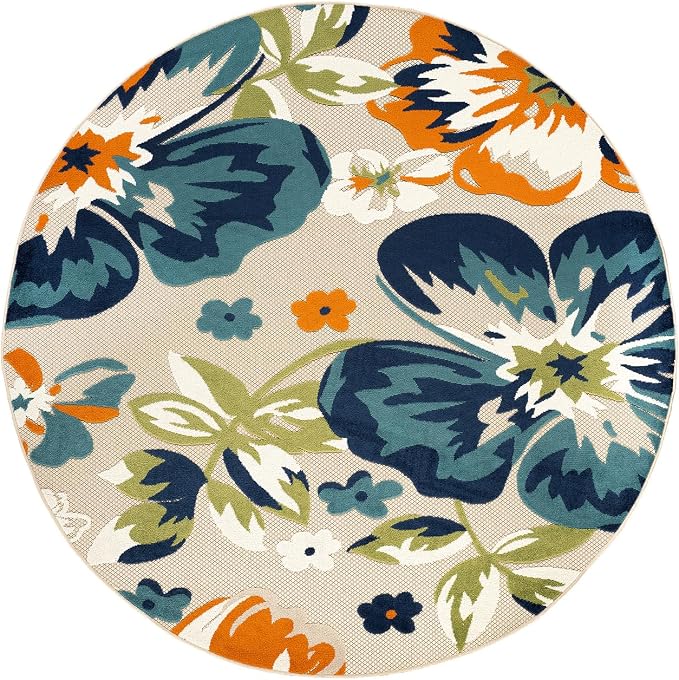 Rugshop Multi Bergamo Floral Indoor/Outdoor Round Area Rug Machine Washable for Patio, Deck and Seating Area, 8' Round