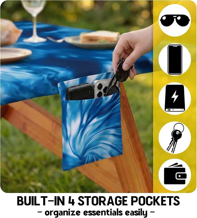 Wrakus Picnic Table Cover with Bench Covers Camping Essentials Windproof Waterproof Patio Outdoor Tablecloth with Storage Bag, Fitted Rectangle Tables and Seats Tablecover for Rv Owner Camper 72in