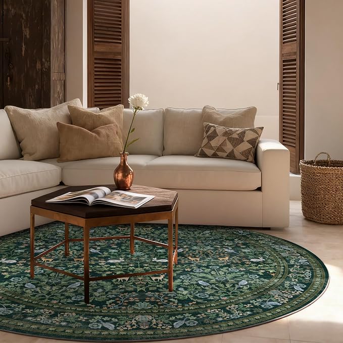Washable Round Rugs for Bedroom 4ft: Living Room Rug Stain Resistant Non Slip Low Pile Ultra Soft Faux Wool Small Circle Rugs for Kitchen Entryway Dorm Home Office Nursery Bathroom Entrance Indoor