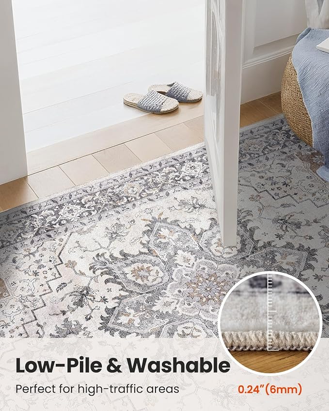 AMADA HOMEFURNISHING 9x12 Washable Area Rug, Low-Profile Large Area Rug with Non-Slip Backing & Durable Edge Binding, Vintage Large Rugs for Living Room, Bedroom & Dinning Room