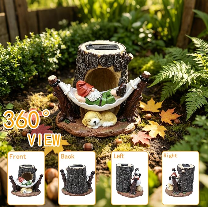 8.6" Gnome Solar Garden Decor Outdoor Statue with Light | Resin Weatherproof Yard Patio Decoration Gift Idea for Mom Dad