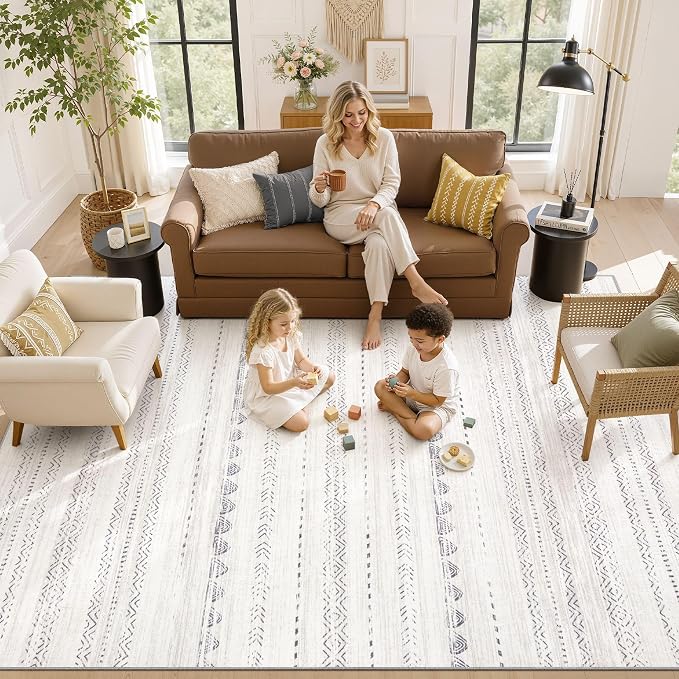 Nakagishi Boho 5x8 Area Rug Living Room Rugs Machine Washable Gray | Soft, Pet & Kid Friendly, Carpet for Living Room/Bedroom/Office/Kitchen/Nursery, Daily Home Decor Stain Resistant Moroccan