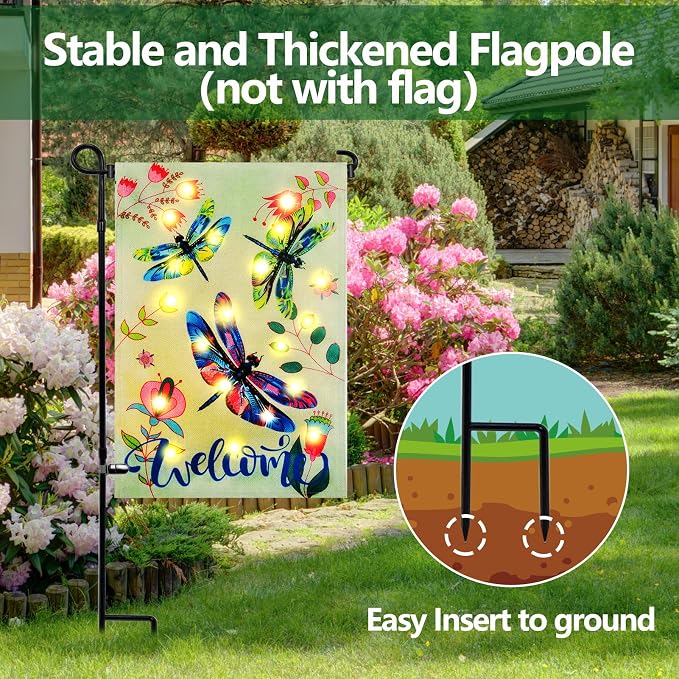 2 Pack Garden Flag Stand Holder Pole,Premium Powder-Coated Weather-Proof Metal Paint Yard Flag Stand with Tiger Clip and Spring Stoppers,House Flag Pole Holder for Outdoor Garden Lawn