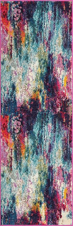 Unique Loom Chromatic Collection Modern Colorful & Vibrant Abstract Area Rug For Any Home Décor (2' 2 x 6' 7 Runner, Multi/ Light Blue)