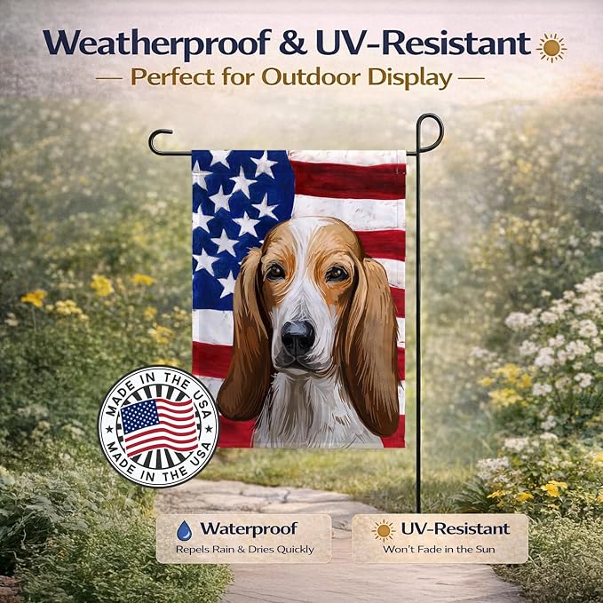 Caroline's Treasures CK6684GF Colombian Fino Hound Dog American Flag Garden Flag Mailbox Flag Decorative Yard Flag Banner Outside Patio Artwork Yard Flower Beds, Garden Size, Multicolor
