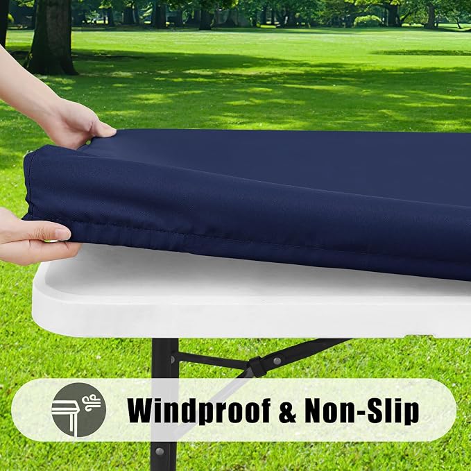 Smiry 6 Pack Rectangle Picnic Table Cloth, Waterproof Elastic Fitted Tablecloths, Washable Polyester Rectangular Patio Table Cover for Camping, Indoor and Outdoor (Navy, 30"x96")